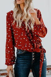 Christmas Red Print Dot Ruffle Up Shirt