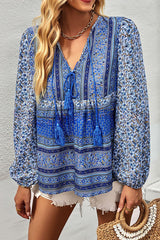 Romantic Season Boho Print Tassel Long Sleeve Shirt
