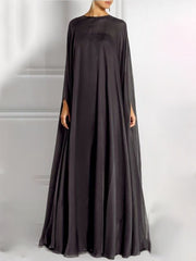 Simple Two Pieces Inner Slip Classic Dress+See Through Outer Cape Maxi Dress