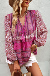 Romantic Season Boho Print Tassel Long Sleeve Shirt