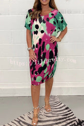 Printed Crew Neck Oversized Multicolor T Bar Dress