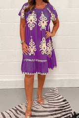 Geometric Pattern Multi Print Square Neck Dress