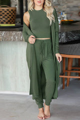 Lounge Casual Long Sleeved Cardigan Slim Vest Lace Up Pants Three Piece Set