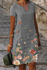 Far From Basic Floral Linen Blend Relaxed Mini Dress