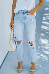 Monique High Rise Distressed Straight Leg Denim