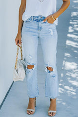 Monique High Rise Distressed Straight Leg Denim