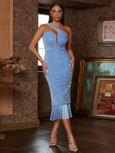 Strapless Back Slit Blue Fringe Sequin Cocktail Dress M02182