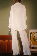 Multicolor Pleated Bell Sleeve Two-Piece Set