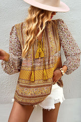 Romantic Season Boho Print Tassel Long Sleeve Shirt