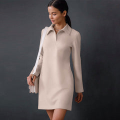 Long Sleeve Pointed Collar Modern Mini Dress - Brown