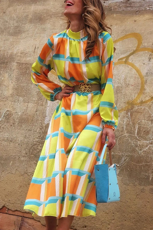 Same Situation Colorblock Printed Midi Dress