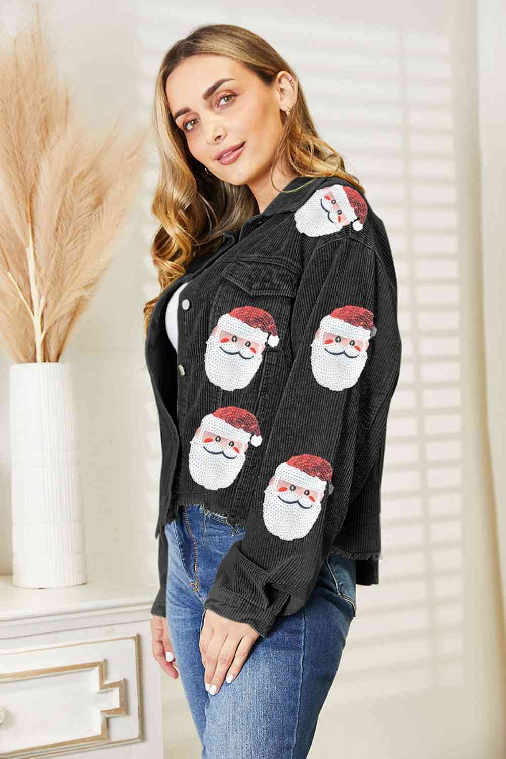 Jacke mit Weihnachtsmann-Pailletten und offenem Saum