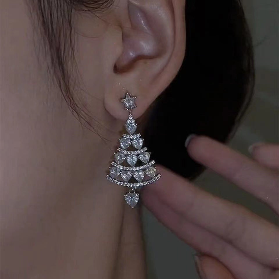 Christmas tree long tassel earrings autumn winter niche earrings