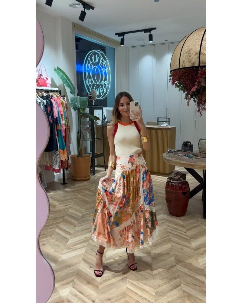 2024ss sexy Strandkleid mit engem Print und Patchwork 