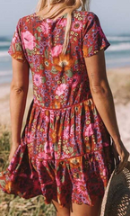 Retro Red Floral Buttoned Rayon Dress