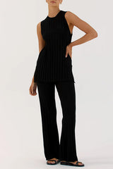 Franky Knit Ribbed Loose Tank Top and Stretch Flare Pants Set