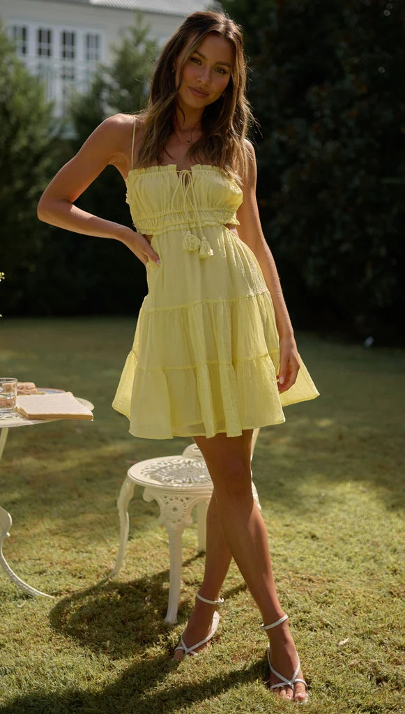 Yellow Pleated Slip Mini Dress