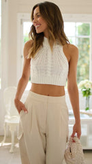 White Cable Knit Crop Top