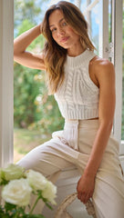 White Cable Knit Crop Top
