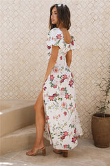 White Rose Print Midi Dress