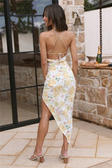 Light Yellow Floral Slip Midi Dress