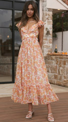 Orange Floral Midi Dress