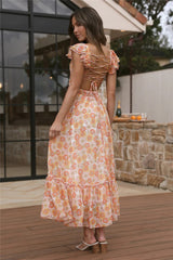 Orange Floral Midi Dress