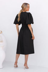 Black Short Sleeves Midi Dress