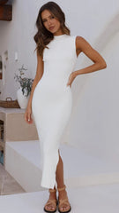 White Knit Bodycon Midi Dress