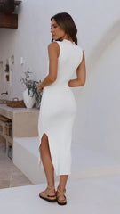 White Knit Bodycon Midi Dress