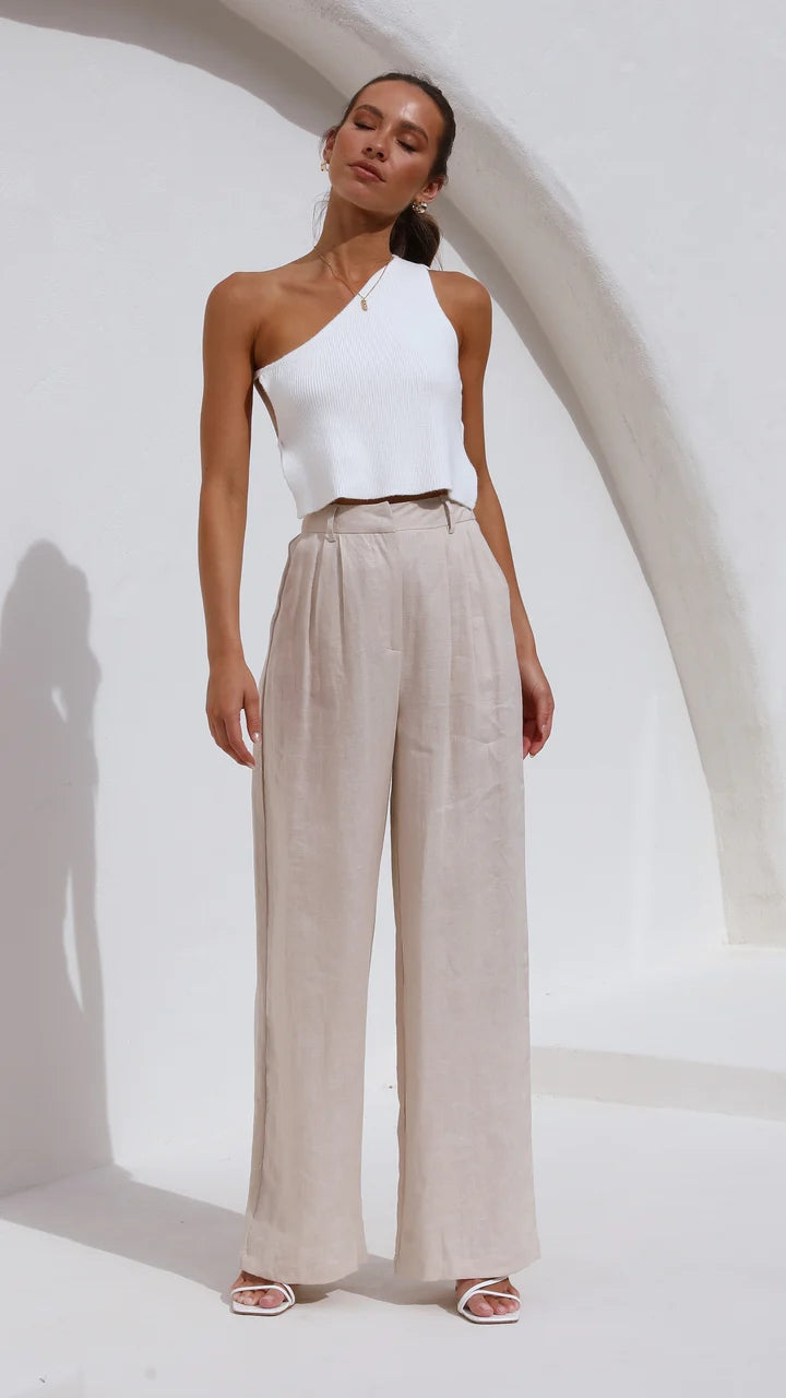 White One Shoulder Ribbed Knit Crop Top