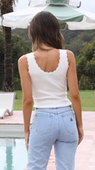 White Scalloped Knit Top
