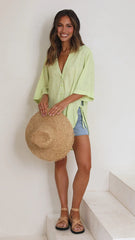 Green Casual Button Down Top