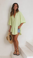 Green Casual Button Down Top