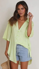 Green Casual Button Down Top