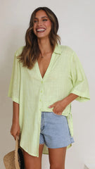 Green Casual Button Down Top