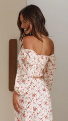 Beige Floral Off Shoulder Crop Top