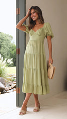 Green Solid Midi Dress