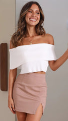 White Off Shoulder Knit Crop Top