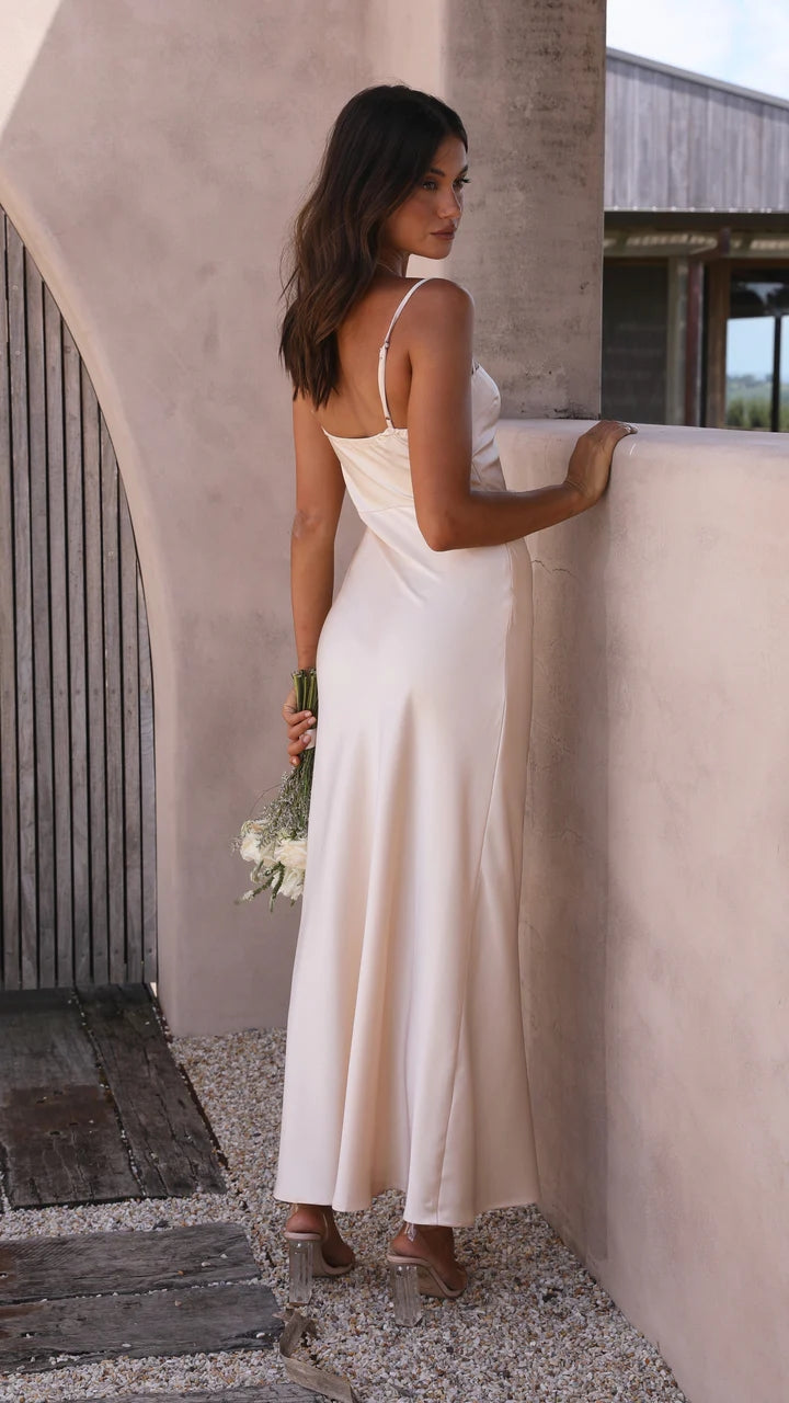 Champagne Slip Satin Midi Dress