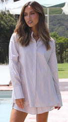 Beige gestreiftes Button-Down-Hemd