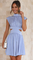 Blue Cutout Waist Mini Dress