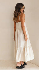 Beige Solid Slip Midi Dress