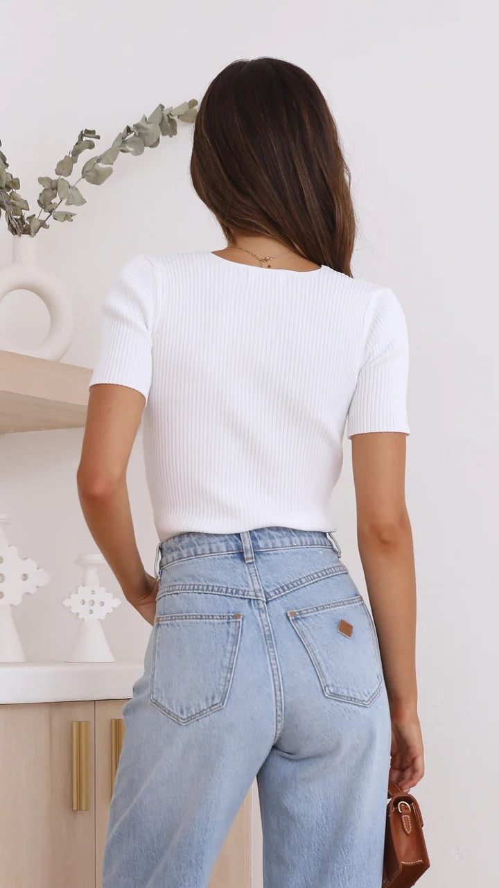 White Ribbed Knit Top