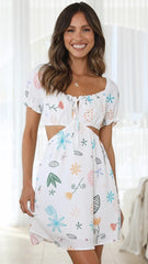 White Floral Cutout Mini Dress