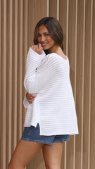 White Ribbed Knit Top
