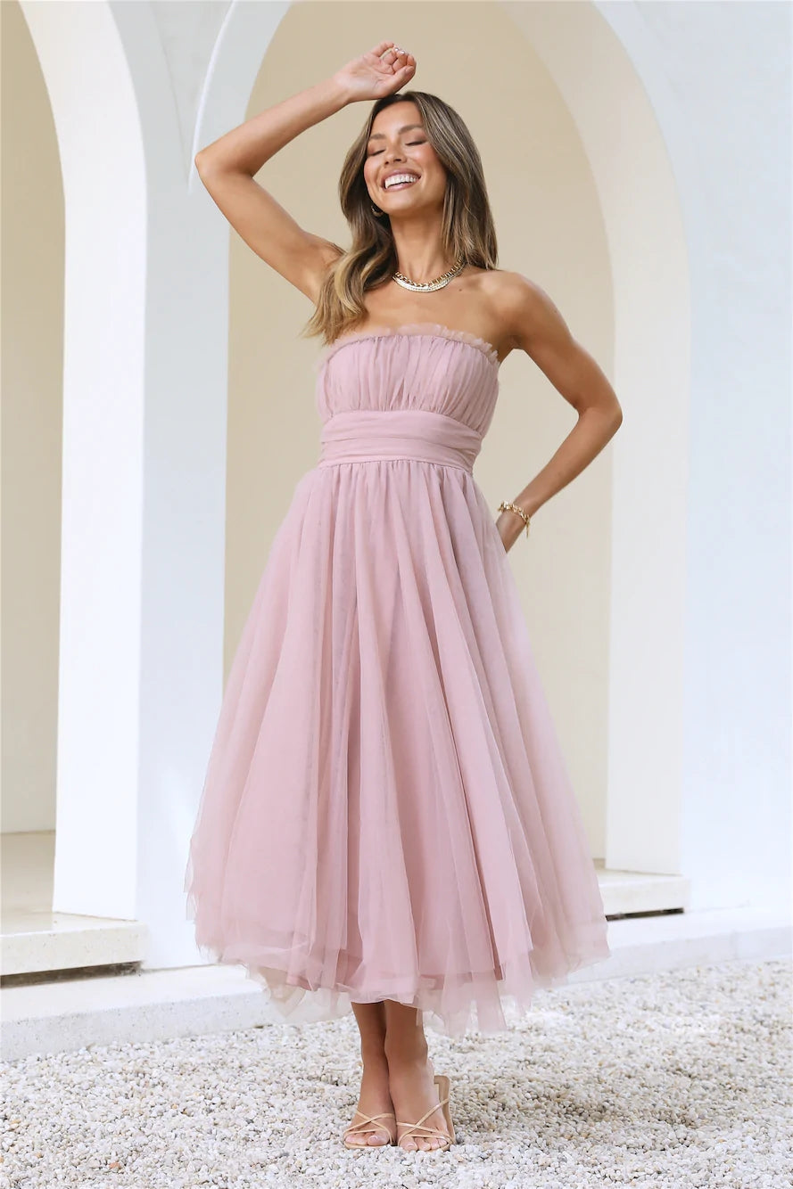 Dusty Pink Tulle Midi Dress