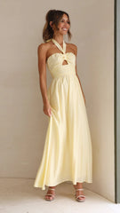 Gelbes, einfarbiges Neckholder-Maxikleid