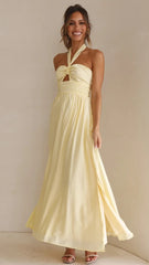Gelbes, einfarbiges Neckholder-Maxikleid