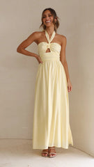 Gelbes, einfarbiges Neckholder-Maxikleid